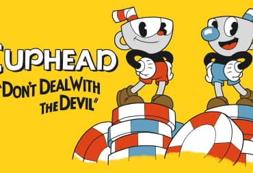 The main characters of Cuphead standing on a yellow background