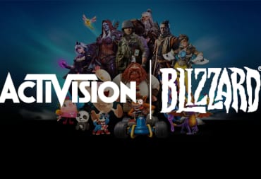 The Activision Blizzard logo in front of some of the companies' biggest franchises