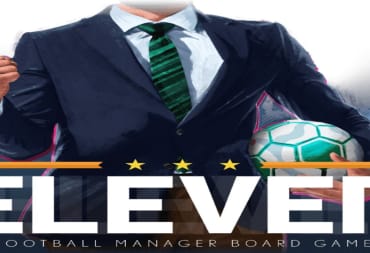 The title of the board game in front of a man in a suit