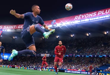 A player launching into the air in FIFA 22