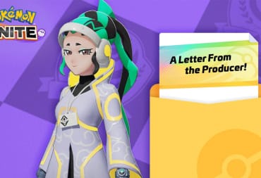 Professor Phorus appearing alongside a "Letter from the Producer" Pokemon Unite banner