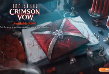 A bloody wedding invitation shown promoting Crimson Vow on Magic Arena