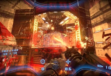 The player engaging in some high-octane action in Prodeus