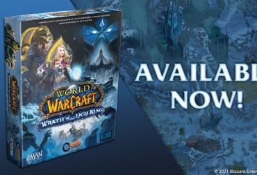 Box art of the Wrath of the Lich King board game with the words Available Now shown on the side