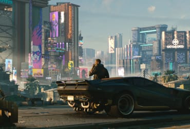 V leaning against his car in Cyberpunk 2077