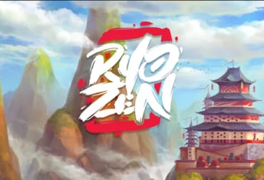 The game's title with a mountainous region and a pagoda in the background