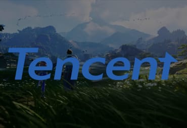 The Tencent logo over a backdrop of its game Honor of Kings: World
