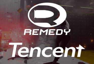 A shot of Control overlaid with Remedy and Tencent logos