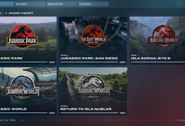 The Chaos Theory screen in Jurassic World Evolution 2