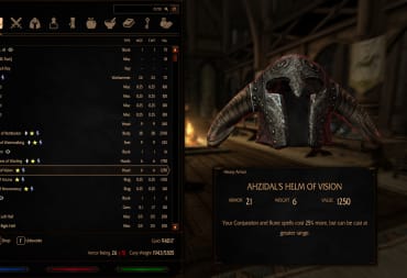 An example of the inventory UI in Skyrim with the Dear Diary Dark Mode mod.