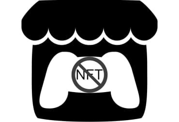 The Itch.io logo but with the word NFT crossed out in the middle