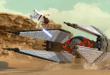 Leia leaping through the air in Lego Star Wars: The Skywalker Saga