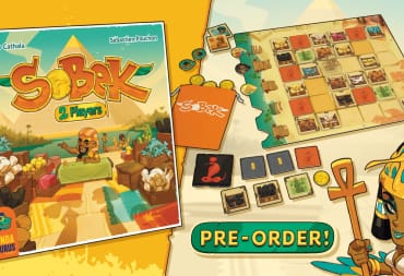 The artwork and set-up for the board game, Sobek: 2 Players