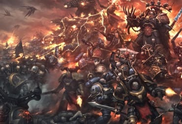 An army of Chaos Space Marines done in a painted artstyle