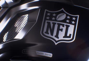 A closeup of the NFL logo to advertise the new NFL VR game