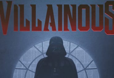 Artwork of Darth Vader in a dark room, the title of Villainous above him in red text
