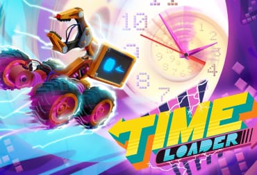 Time Loader's starring robot travels into the past in the game's key art.