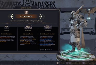 The character creation screen showcasing the Clawbringer