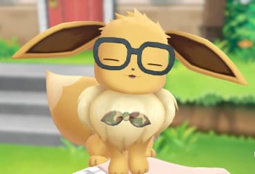 Eevee wearing glasses and a bowtie in Game Freak's Pokemon