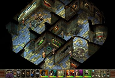 The Nameless One and party exploring in Planescape: Torment