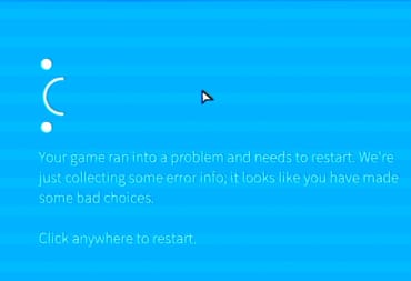 A blue error screen mocking the player for bad moral decisions.
