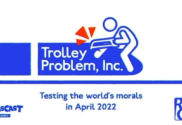 The logo for Trolley Problem Inc, the publisher's name in the corner