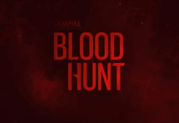 The title of Vampire: The Masquerade - Bloodhunt in red text on a black background