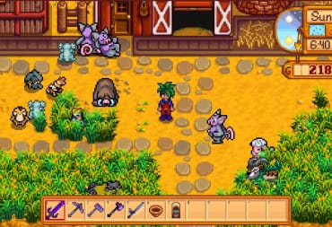 Stardew Valley Pokemania Mod outside of Barn with several pokemon
