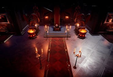A player sitting on their throne in V Rising