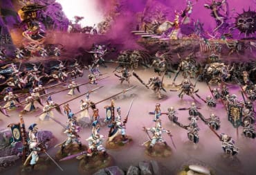 A battlefield with armies from Warhammer Age of Sigmar