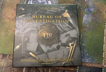 A boxed copy of Bureau of Investigation on a play mat