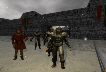 Guards and a townsperson in Daggerfall Unity: GOG Cut