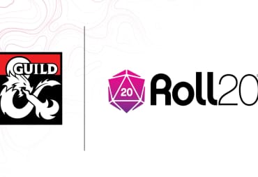 The official logos for Roll20 and DMs Guild on a white background