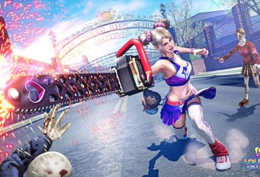 Juliet chainsawing a zombie in Lollipop Chainsaw