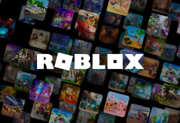 The Roblox logo against a backdrop of games on the service