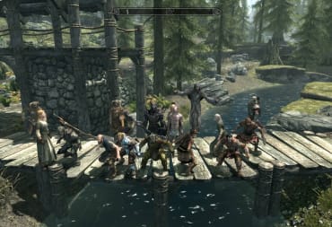 A group of players in the Skyrim co-op mod Skyrim Together Reborn