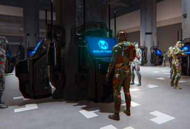 Players using sci-fi terminals in Dual Universe
