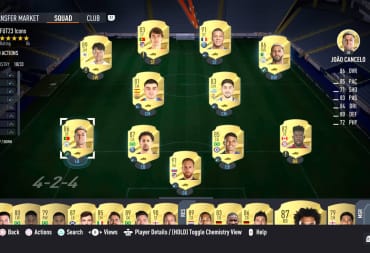 A typical FIFA Ultimate Team (the mode in which you can buy FIFA loot boxes) setup in FIFA 23