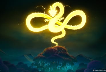 Shenron glowing and hovering over a tree in the Fortnite Dragon Ball crossover that was just announced