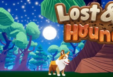 Lost and Hound Header image, showing Biscuit the Corgi Doggo standing in a lit forest with the moonlight at his back, surrounded by large trees 