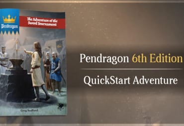 Pendragon quick-start rules book artwork on a bronze background