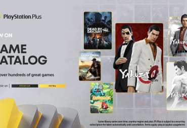 PlayStation Plus August 2022 Catalog Lineup screenshot, showcasing the newest titles coming this month such as Bugsnax and Yakuza 0
