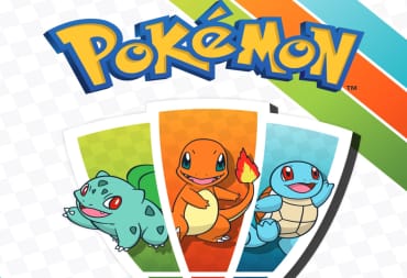 The Pokemon Logo with Bulbasaur, Charmander, and Squirtle below