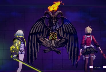 Two party members of Soul Hackers 2 engage in coversation before battle with Baphomet