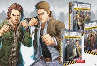 Supernatural Zombicide pack promotional artwork featuring stylized portraits of Sam and Dean Winchester
