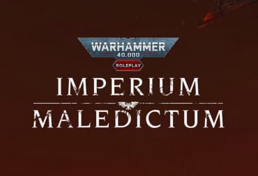 The title of Warhammer 40k: Imperium Maledictus on a dark red background
