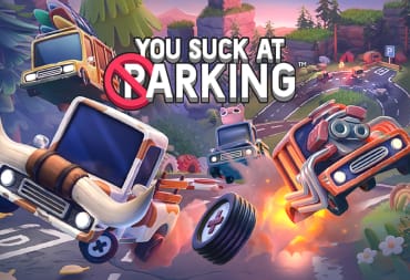 You Suck at Parking key art showing off four different cars driving out of control down a road.