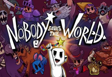 Nobody Saves The World Frozen Hearth Announced, and in this image, we see Nobody standing proud with his want among friends and enemies with the title of the game behind him in bright white letters. 