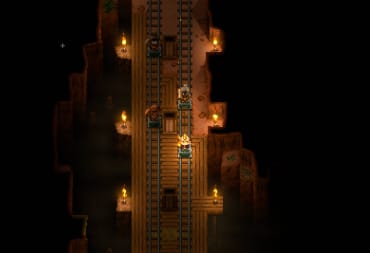Core Keeper screenshot showing four characters on two tracks.