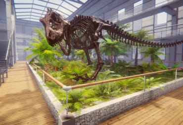 A T-Rex skeleton in the game Dinosaur Fossil Hunter, one of the games named in a new study suggesting gaming does paleontology dirty.